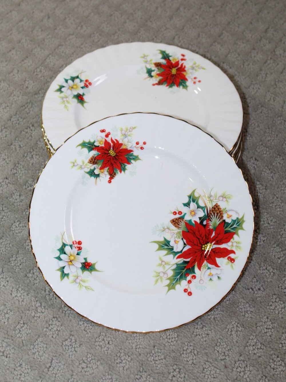 Set of 2 Royal Albert Poinsettia Christmas 8 1/8” Lunch/Salad Plate